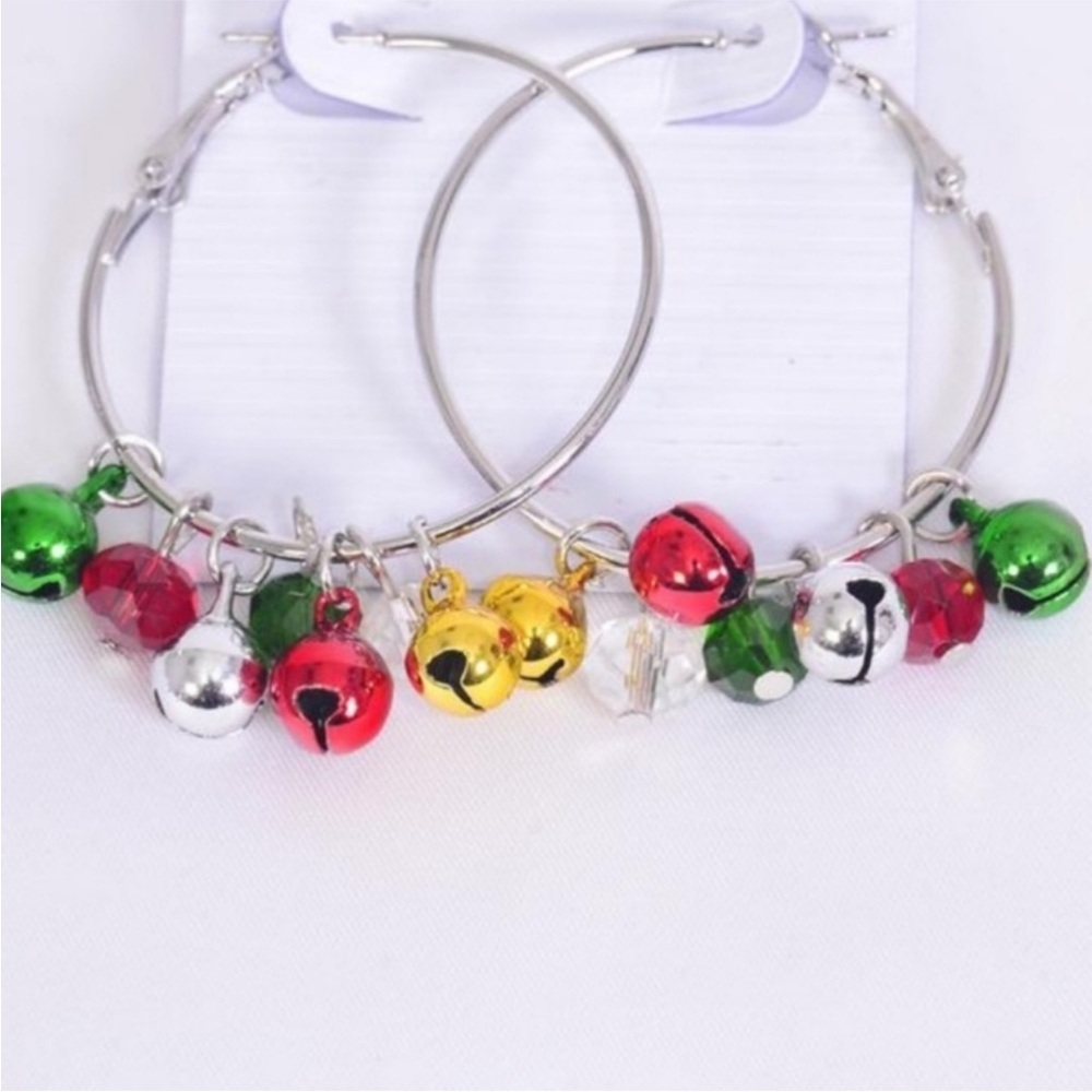Colorful Christmas Bell Silver HOOP EARRINGS NEW NWT